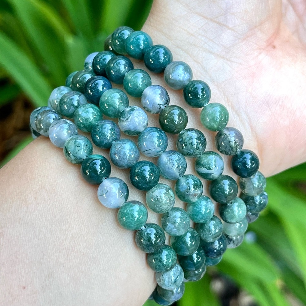 8mm stretchable moss‎ agate bracelet 1498